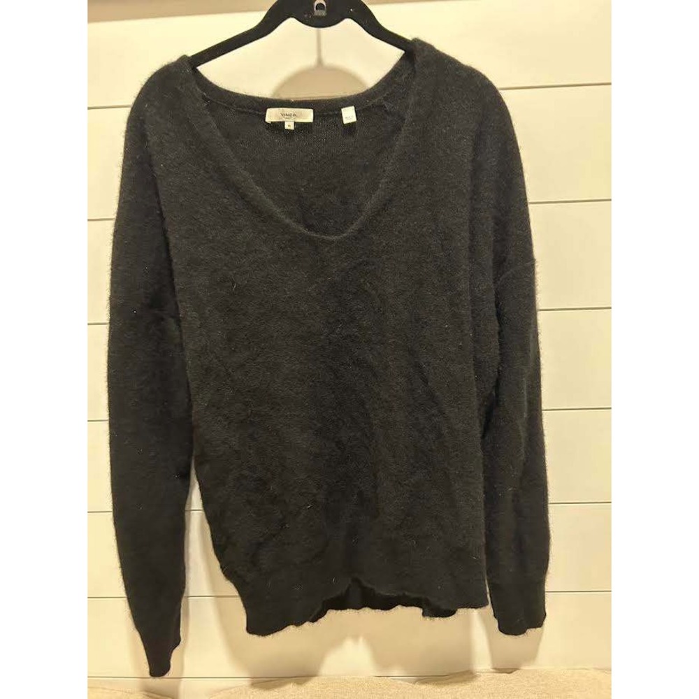 100% Cashmere Knit Crew Neck Sweater Vintage Style Black Streetwear Boxy Short